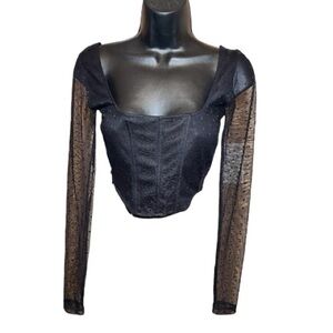 Windsor Black Mesh Long Sleeve Corset Crop Top